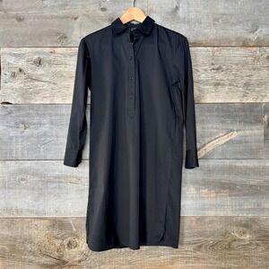 Theory Womens Button Front Shirtdress 0 Black Minimalist Capsule Career Tailored